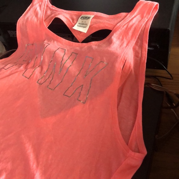 PINK Crop Muscle top heart cut out back - Picture 3 of 7